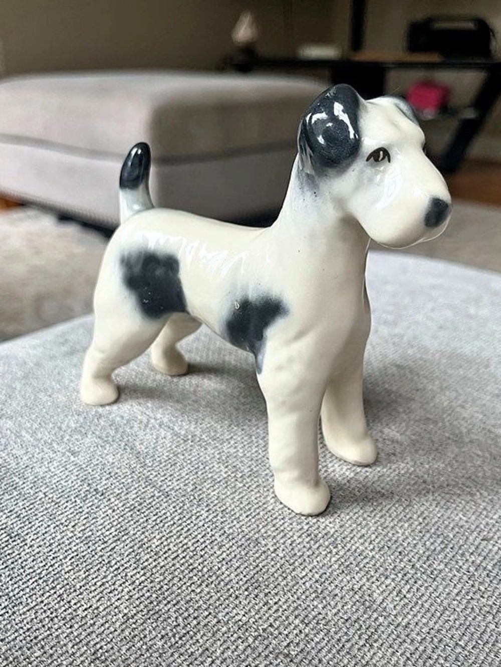 Vintage Ceramic Wire Fox Terrier Dog Figurine Black & White